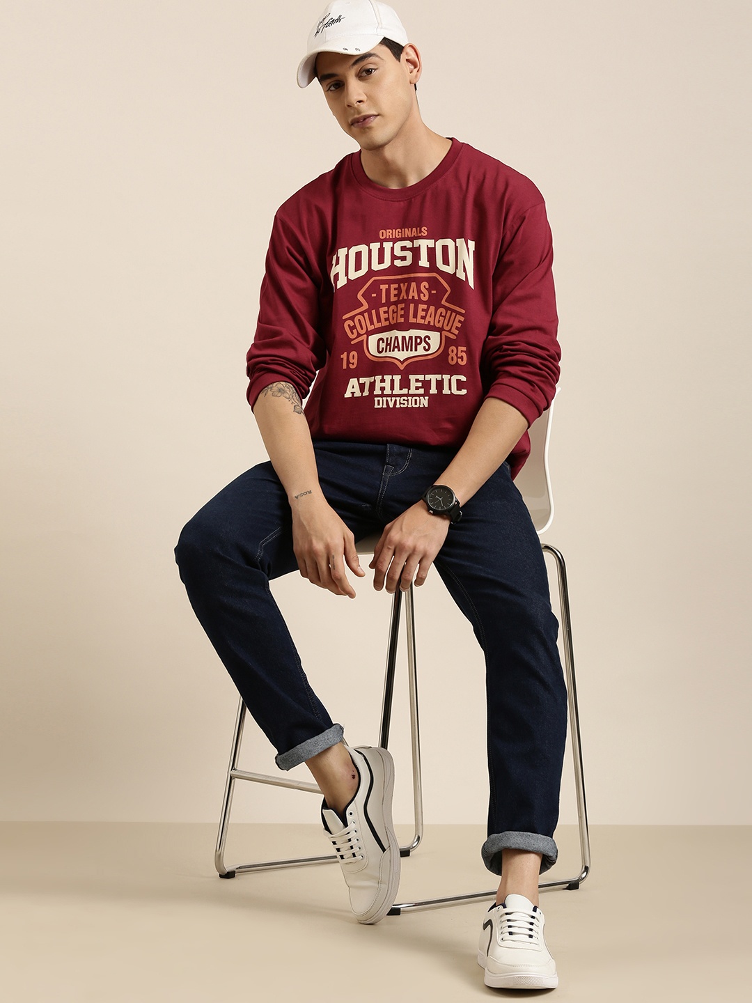 

DILLINGER Men Maroon Typography Printed Pure Cotton Oversized T-shirt