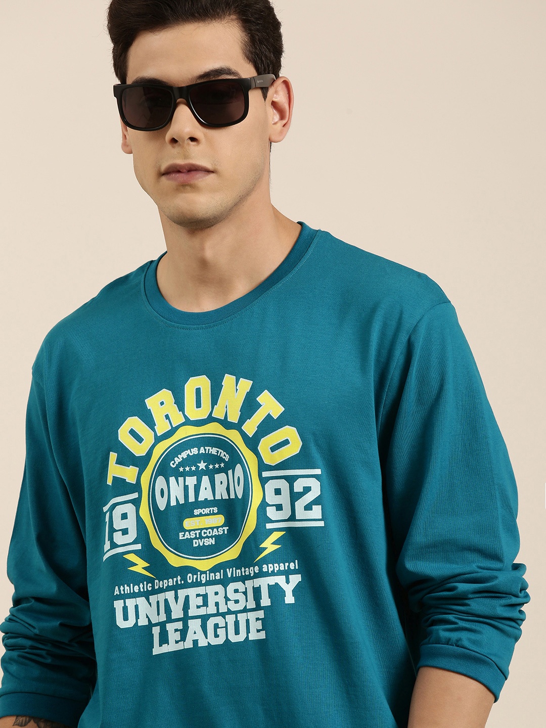 

DILLINGER Men Blue Typography Printed Pure Cotton Oversized T-shirt