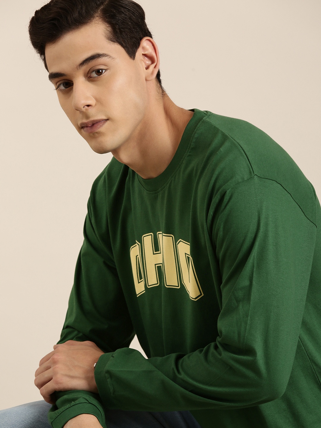 

DILLINGER Men Green Typography Printed Pure Cotton Oversized T-shirt