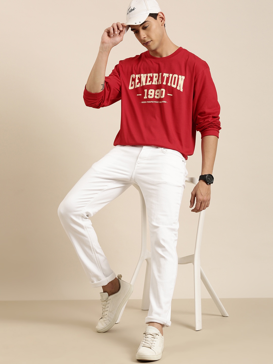 

DILLINGER Men Red Typography Printed Pure Cotton Oversized T-shirt