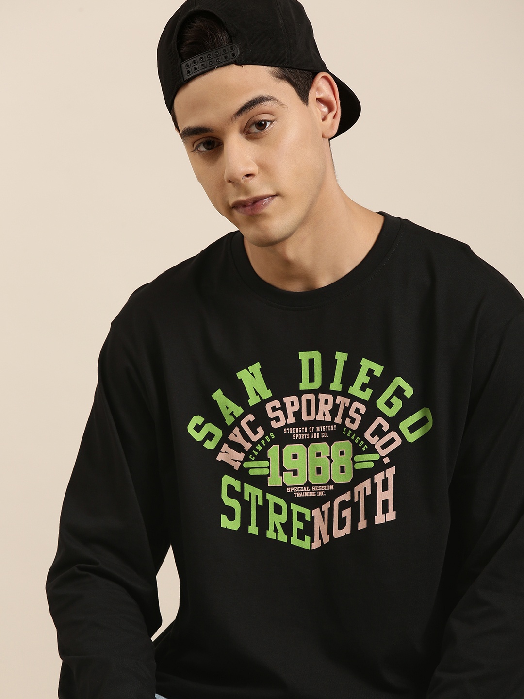 DILLINGER Men Black Typography Printed Pure Cotton Oversized T-shirt