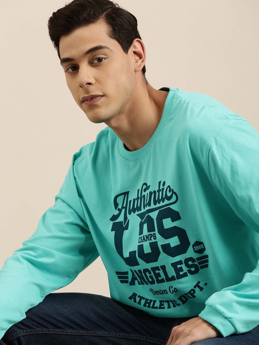 

DILLINGER Men Turquoise Blue Typography Printed Pure Cotton Oversized T-shirt