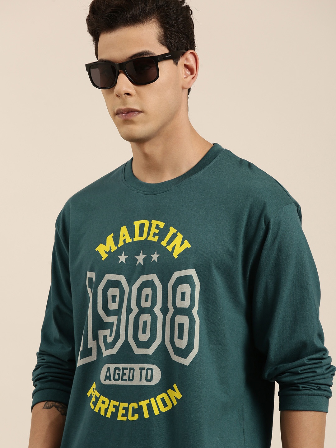 

DILLINGER Men Teal Typography Printed Pure Cotton Oversized T-shirt