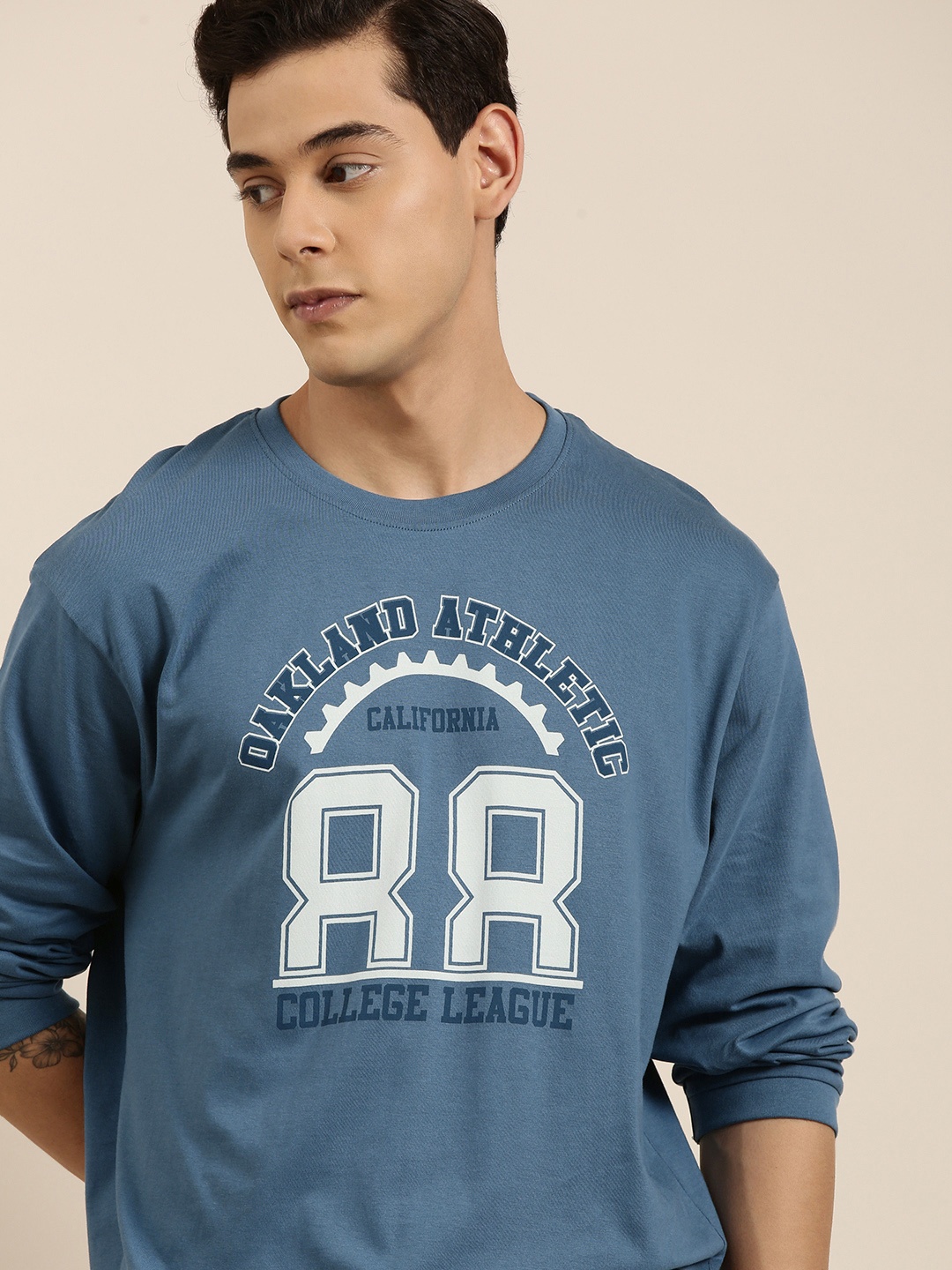 

DILLINGER Men Blue Typography Printed Pure Cotton Oversized T-shirt