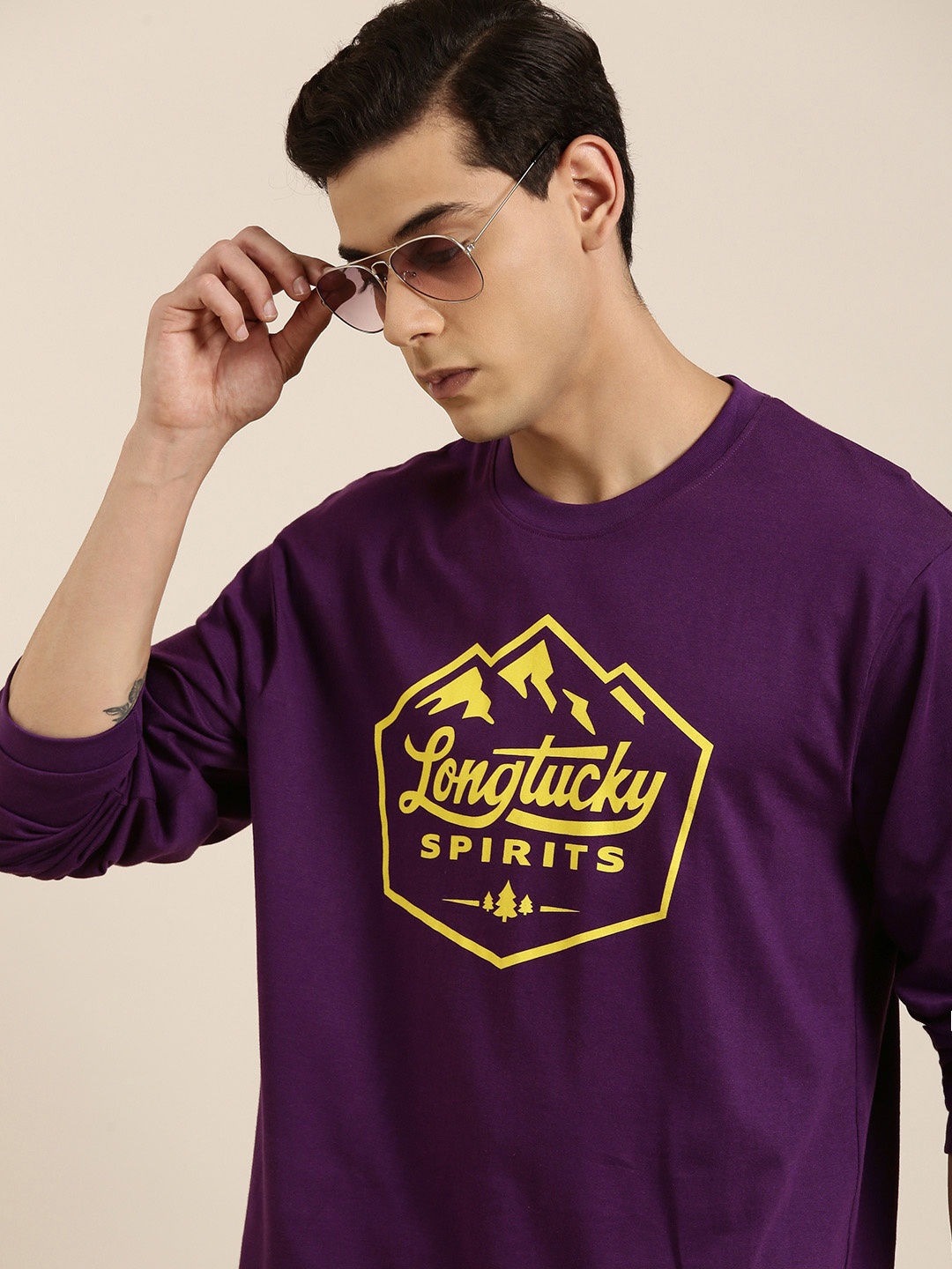 

DILLINGER Men Purple Typography Printed Pure Cotton Oversized T-shirt