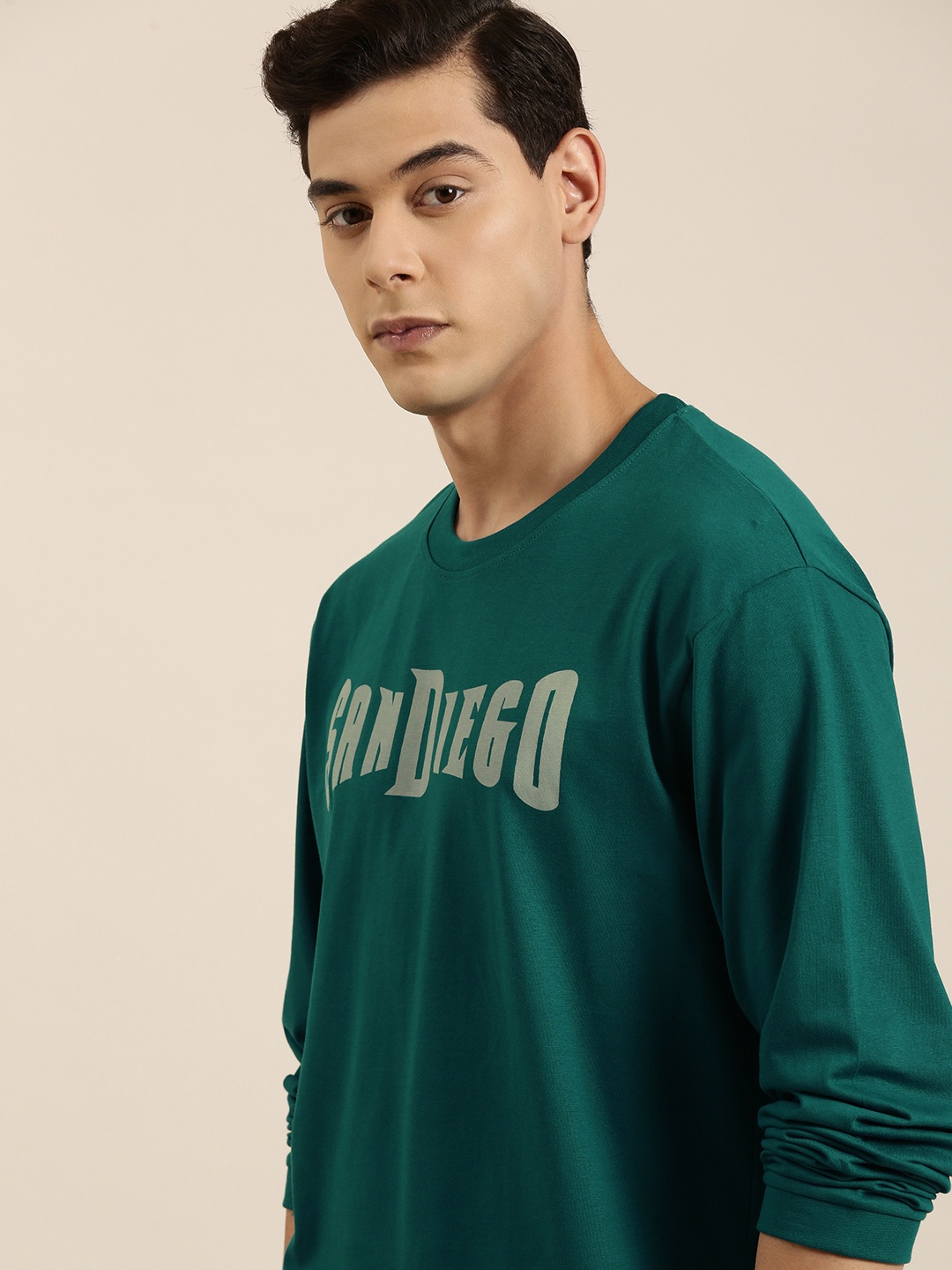 

DILLINGER Men Teal Typography Printed Pure Cotton Oversized T-shirt