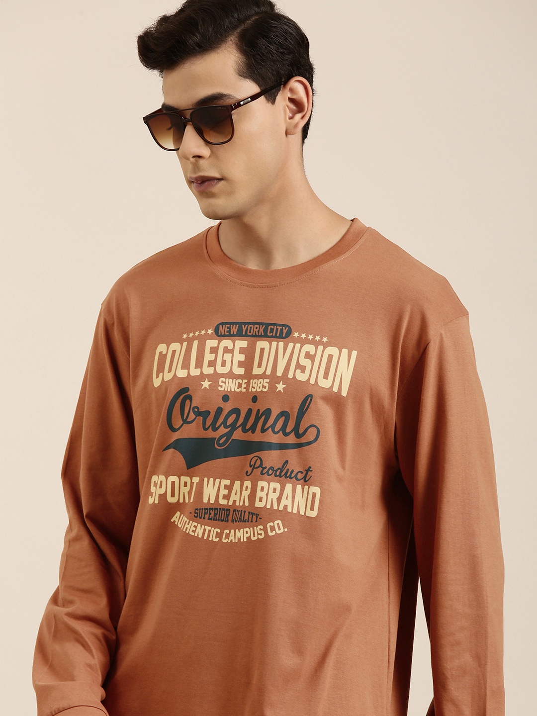 DILLINGER Men Brown Typography Printed Pure Cotton Oversized T-shirt
