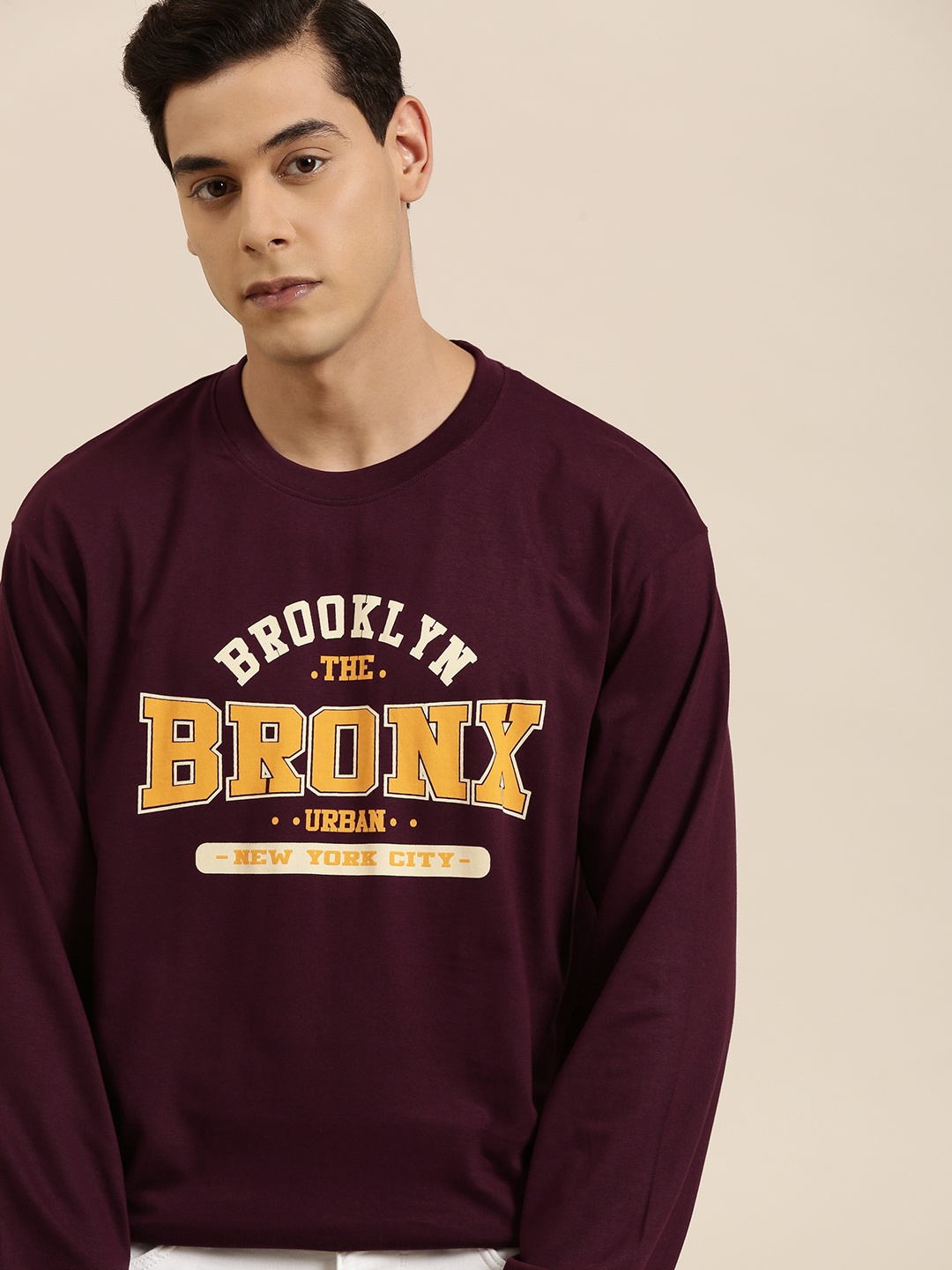 

DILLINGER Men Maroon Typography Printed Pure Cotton Oversized T-shirt