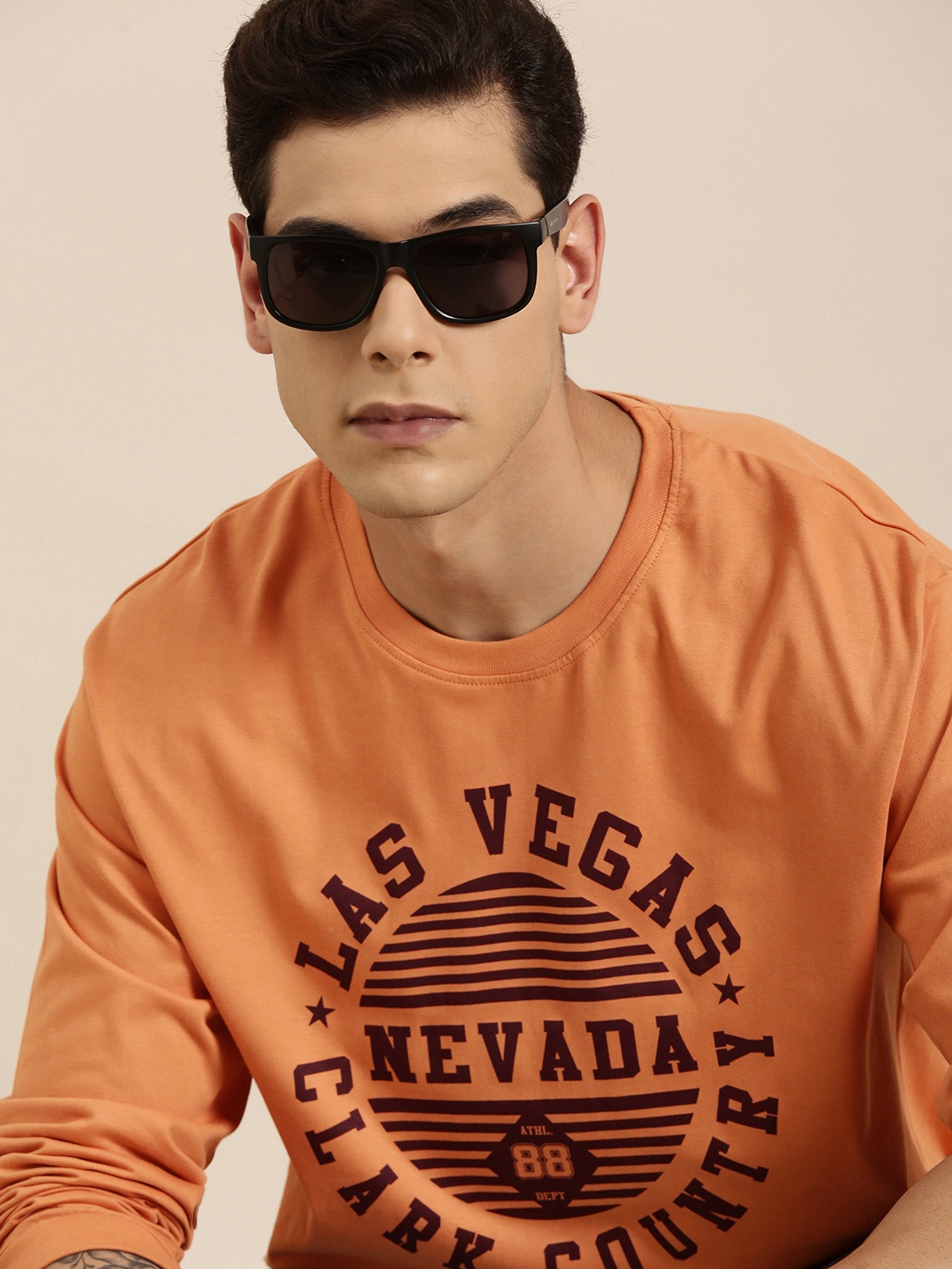

DILLINGER Men Orange Typography Printed Pure Cotton Oversized T-shirt