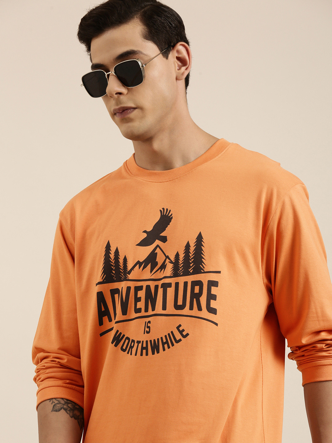 

DILLINGER Men Peach-Coloured Typography Printed Pure Cotton Oversized T-shirt