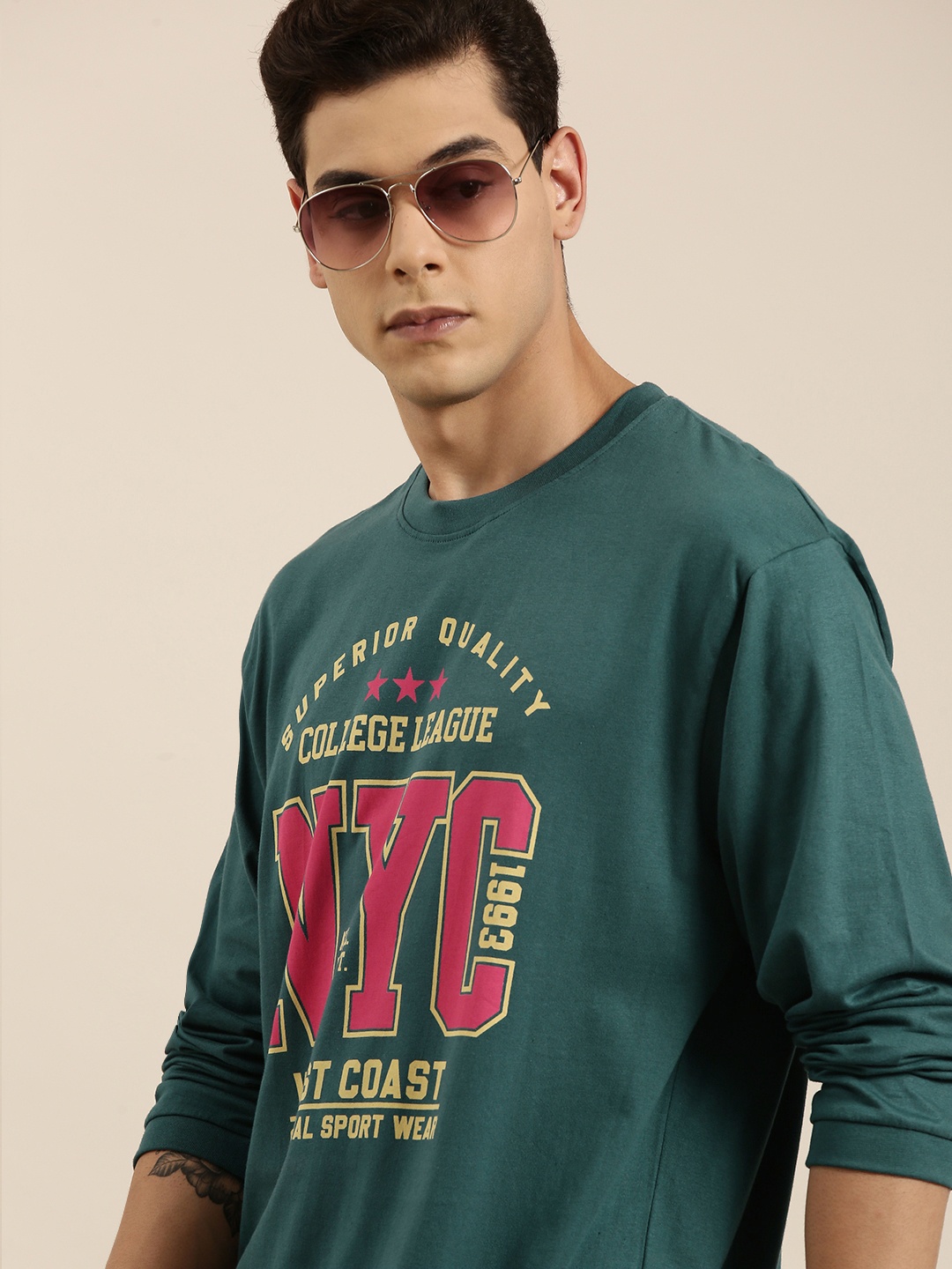 

DILLINGER Men Teal Typography Printed Pure Cotton Oversized T-shirt