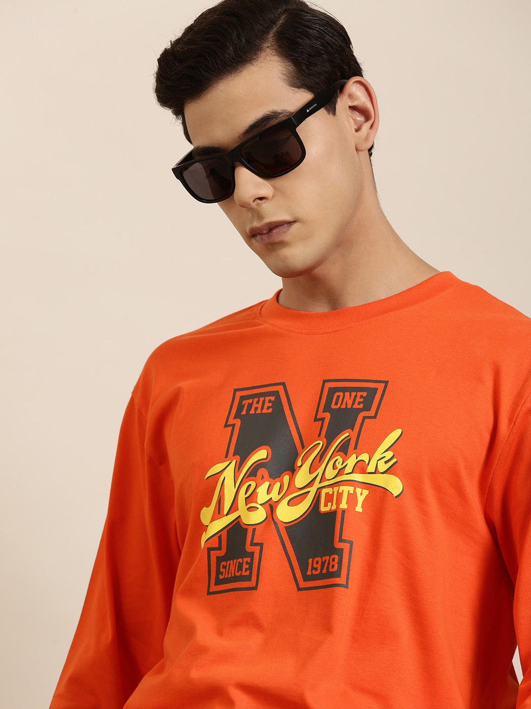 

DILLINGER Men Orange Typography Printed Pure Cotton Oversized T-shirt