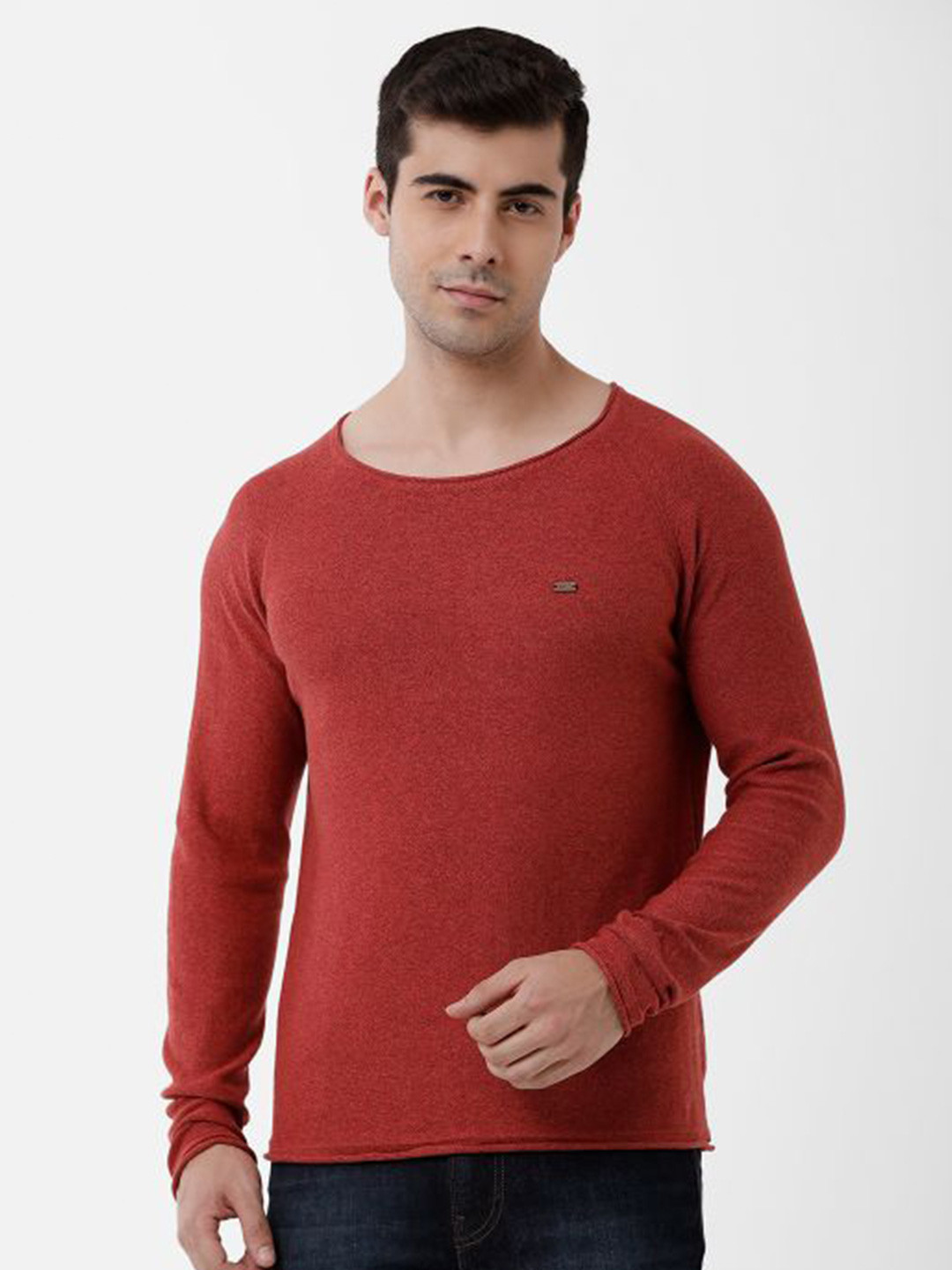 

IDENTITI Men Rust Pure Cotton Raw Edge Slim Fit T-shirt