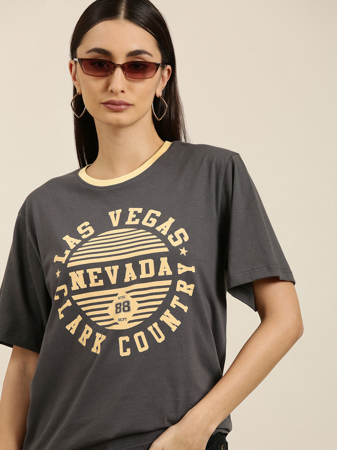 

DILLINGER Women Grey Typography Printed Pure Cotton Oversized T-shirt