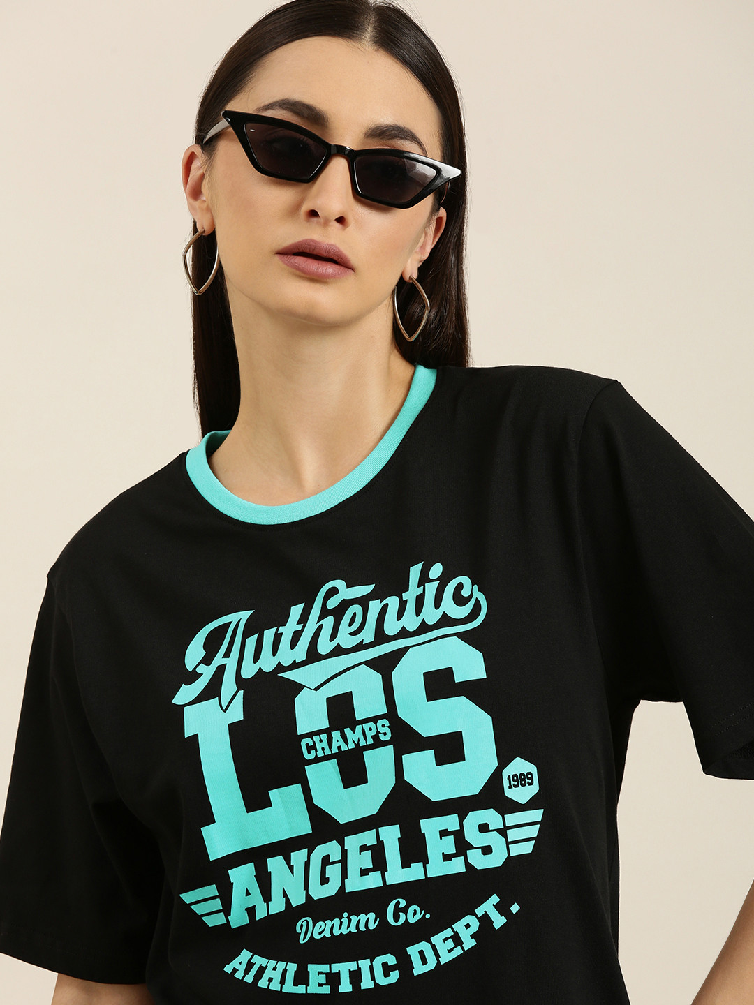 

DILLINGER Women Black Typography Printed Pure Cotton Oversized T-shirt