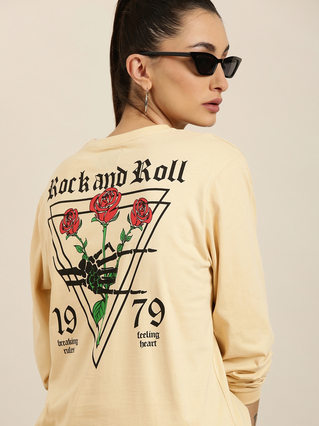 

DILLINGER Women Beige Back Print Pure Cotton Oversized T-shirt