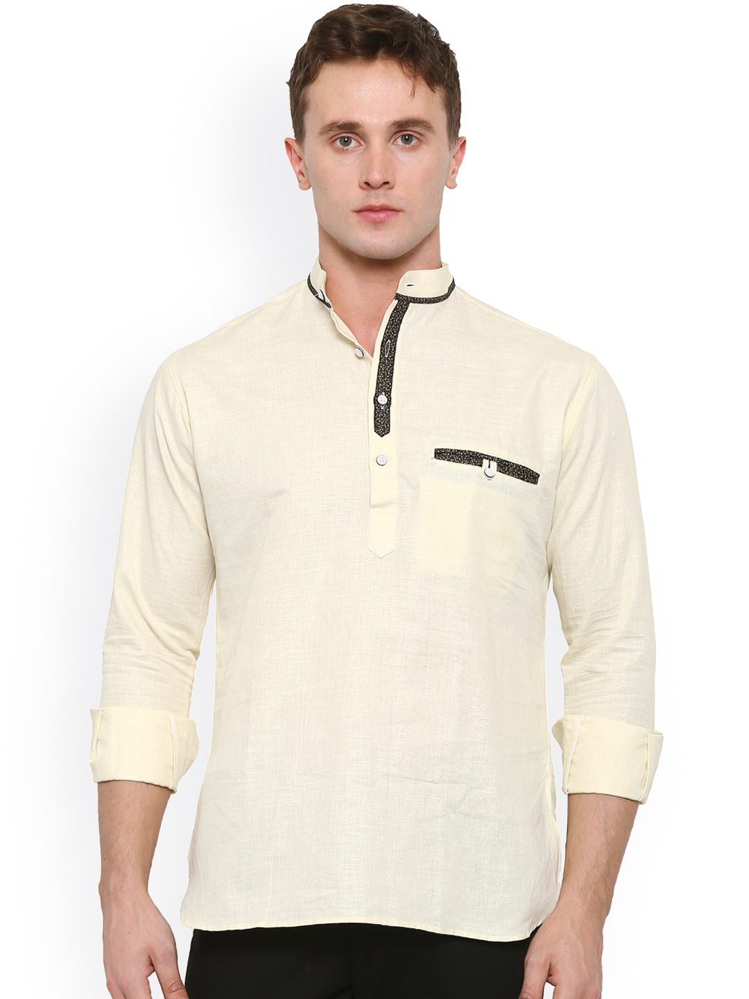 

Shaftesbury London Men Yellow Solid Linen Straight Kurta