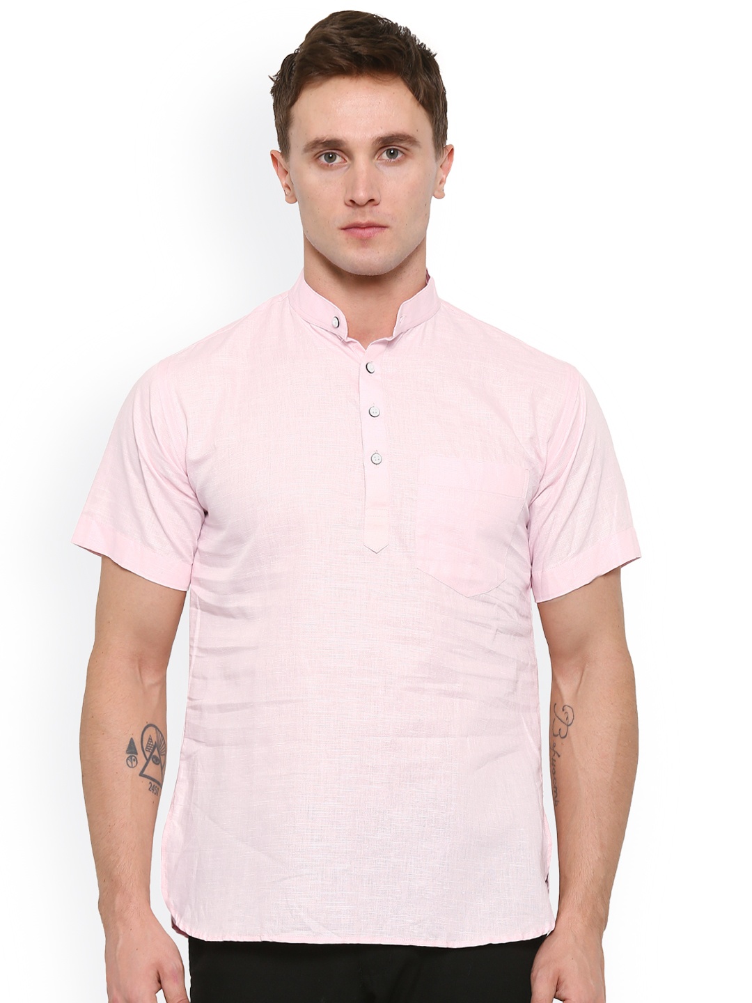 

Shaftesbury London Men Pink Solid Linen Straight Kurta