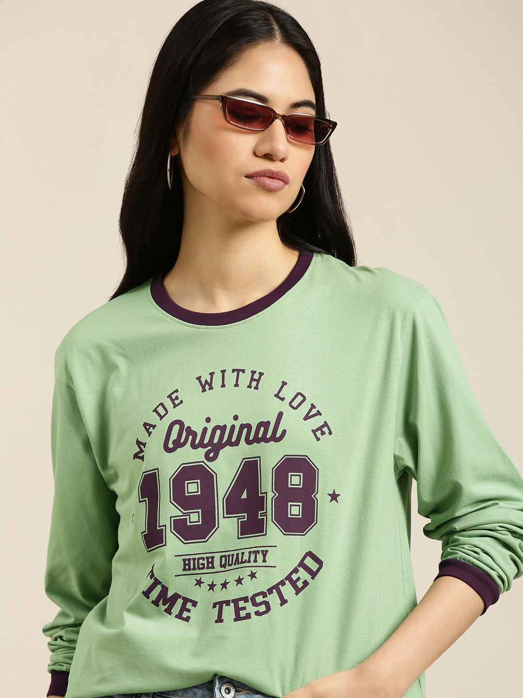 

DILLINGER Women Green & Black Pure Cotton Typography Printed Oversized T-shirt
