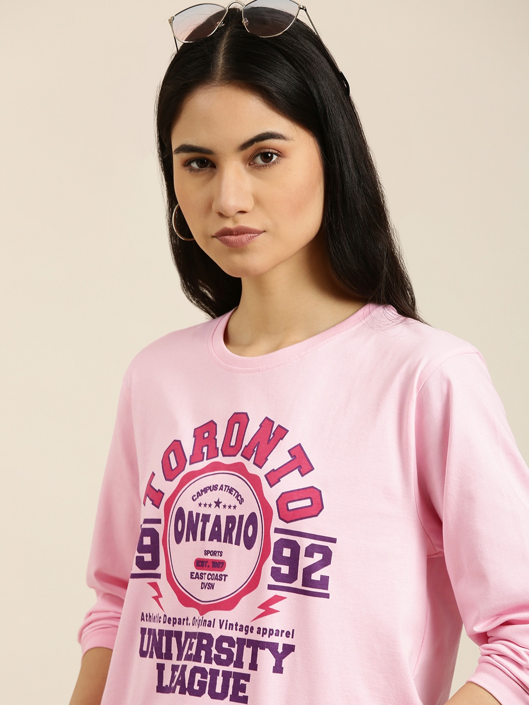 

DILLINGER Women Pink & Purple Pure Cotton Printed Oversized T-shirt