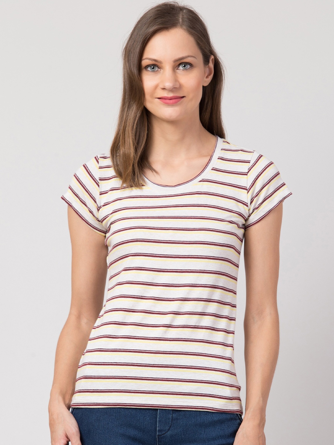 

Hive91 Off White & Maroon Striped Top