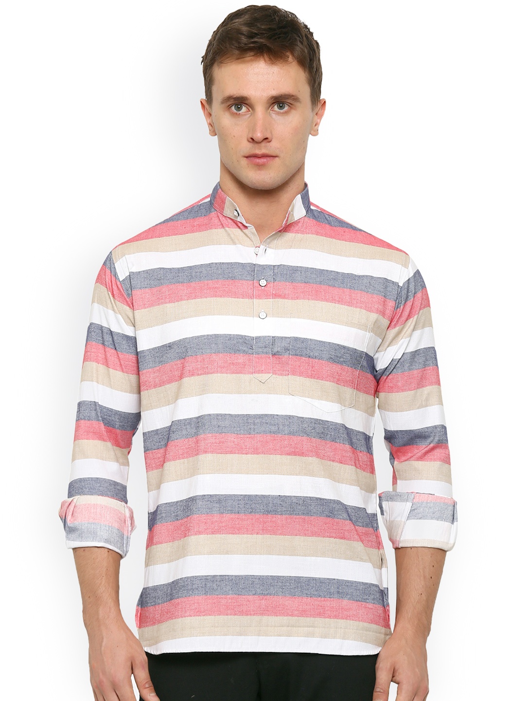

Shaftesbury London Men Multicoloured Striped Straight Kurta, Multi