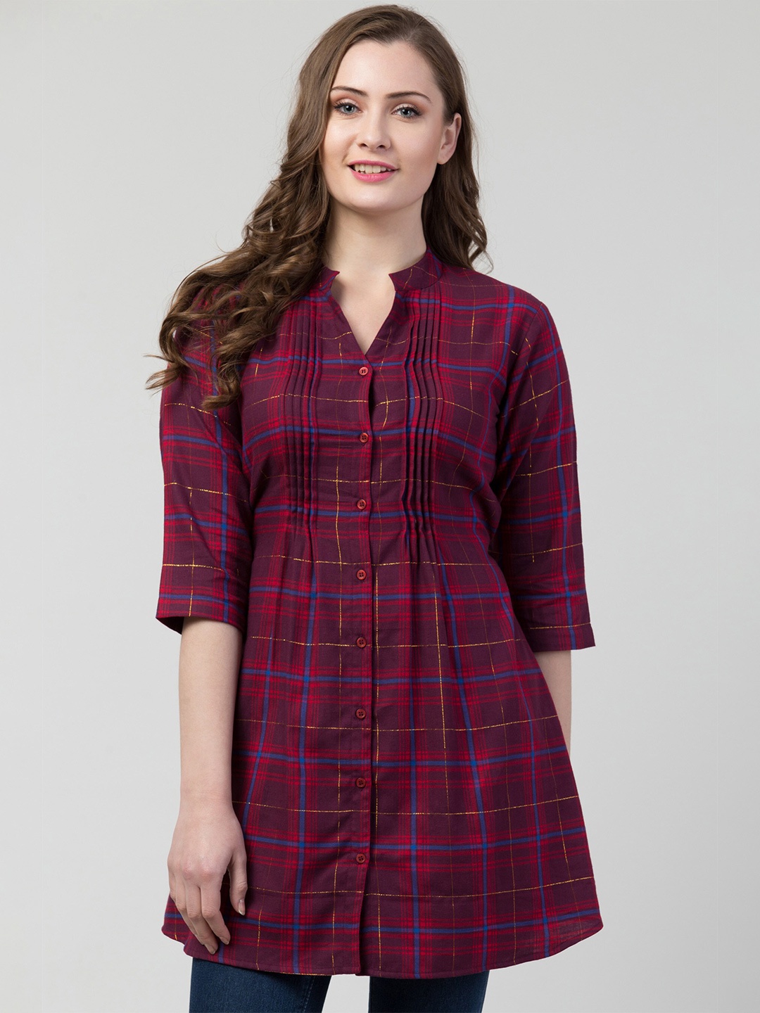 

Hive91 Women Maroon & Blue Checked Tunic