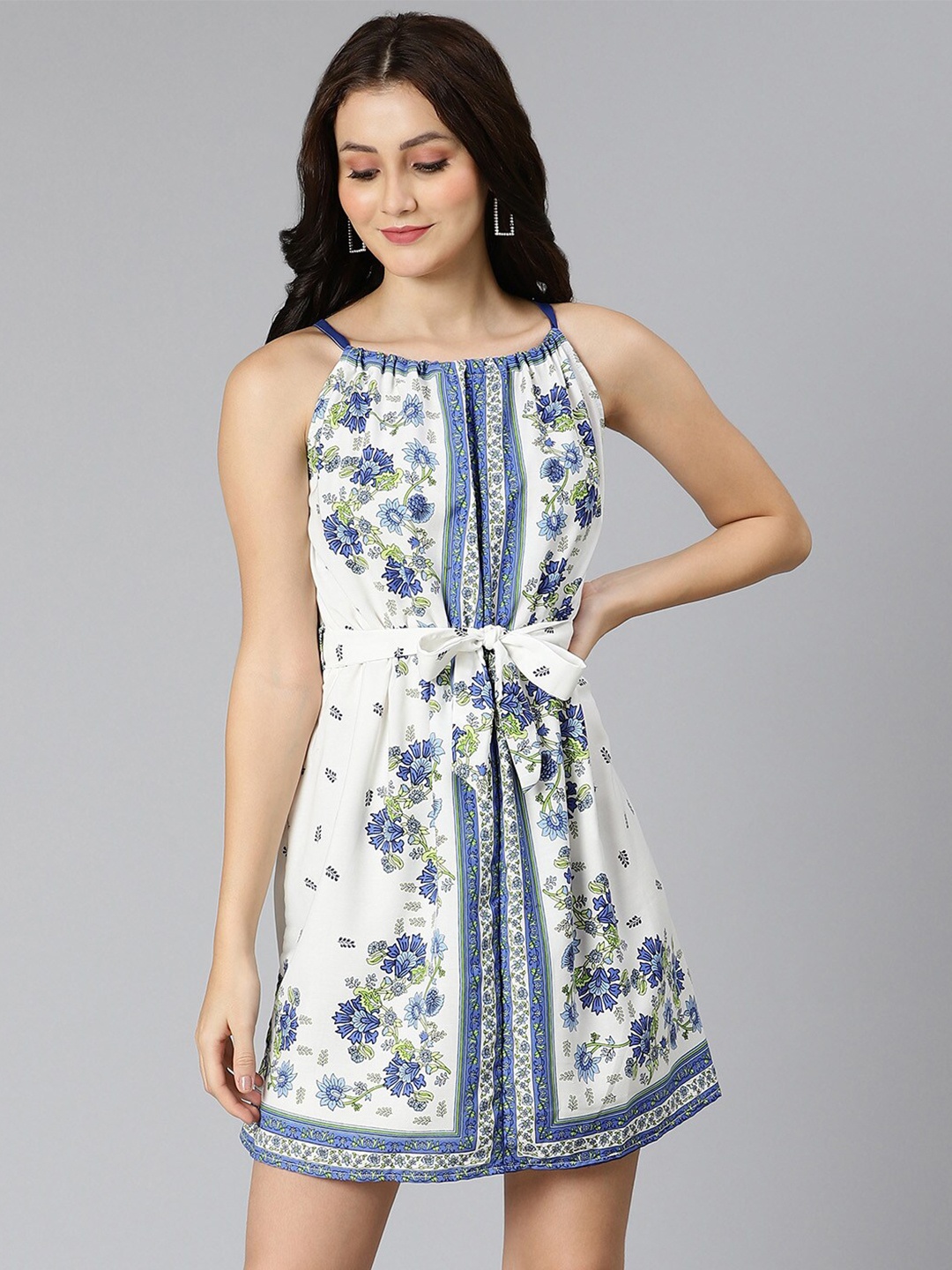 

Oxolloxo Blue & White Floral A-Line Dress