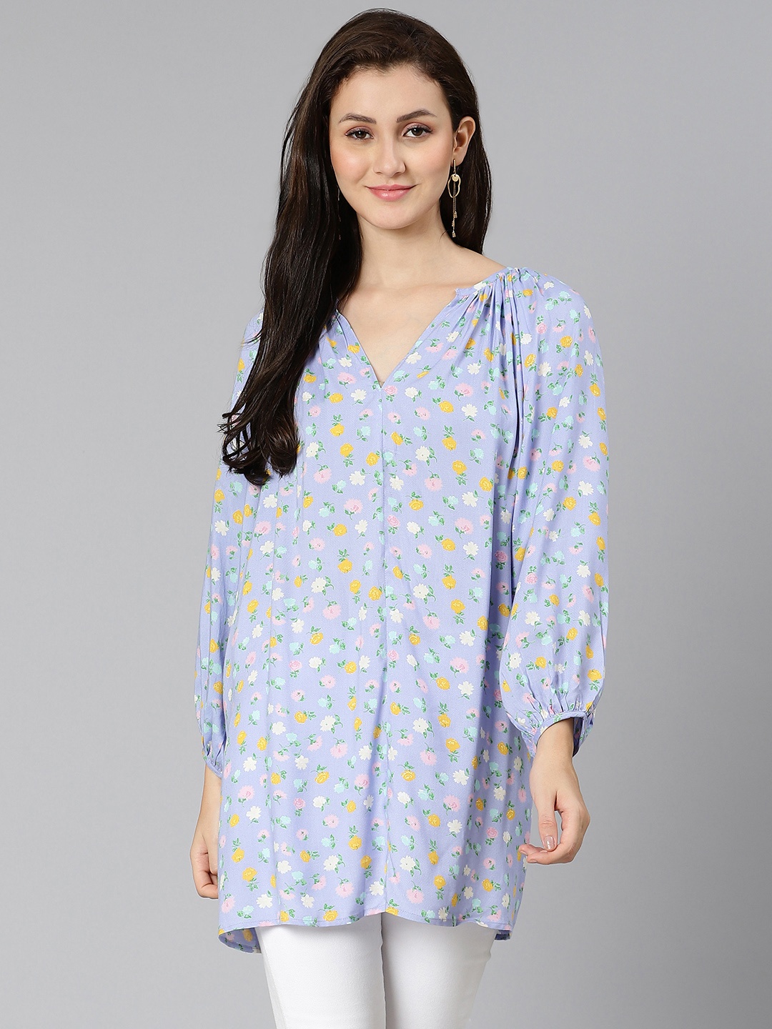 

Oxolloxo Blue Floral Print Crepe Top