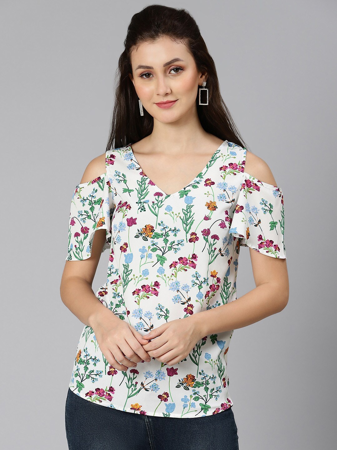 

Oxolloxo White Floral Print Top