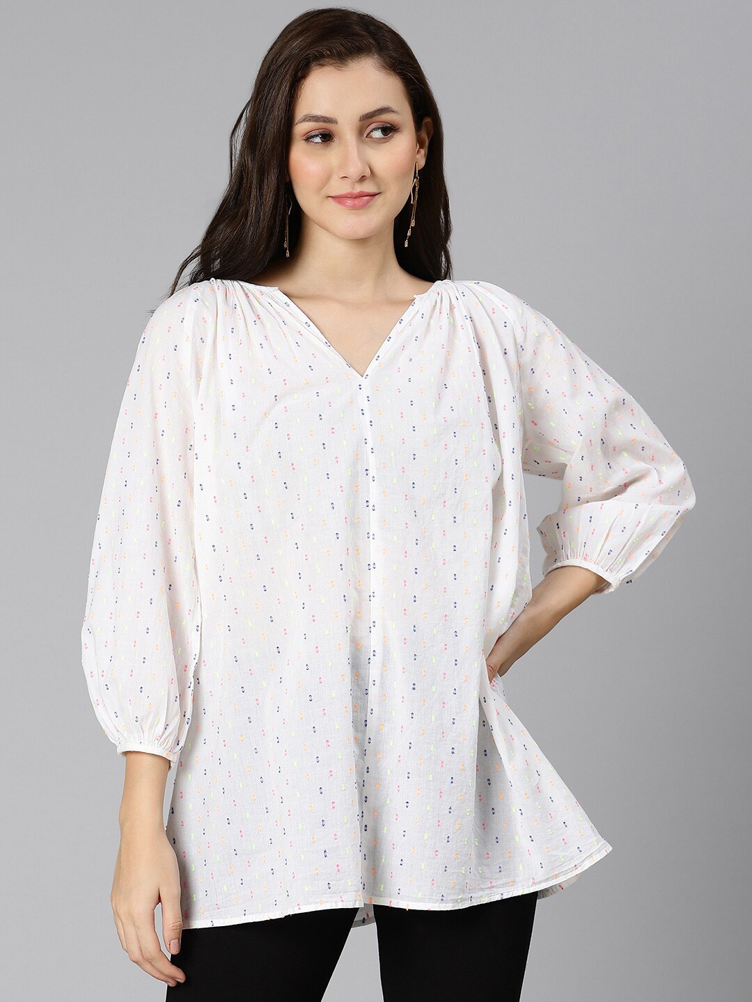 

Oxolloxo White Geometric Print Top