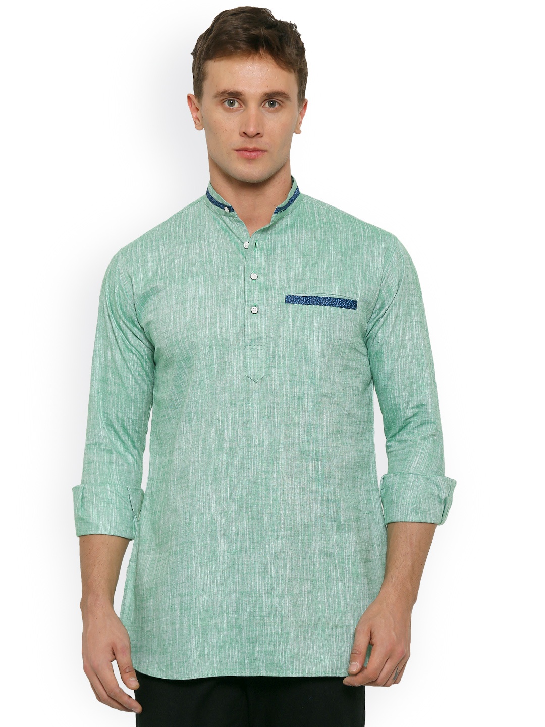

Shaftesbury London Men Green Solid Straight Kurta