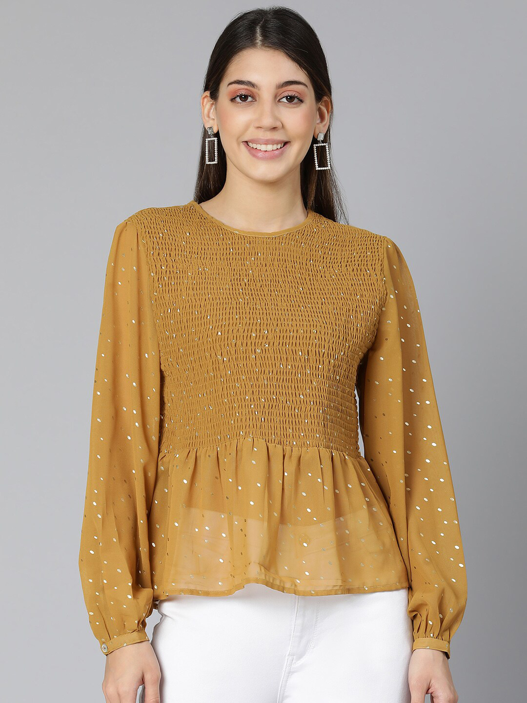 

Oxolloxo Brown Print Peplum Top