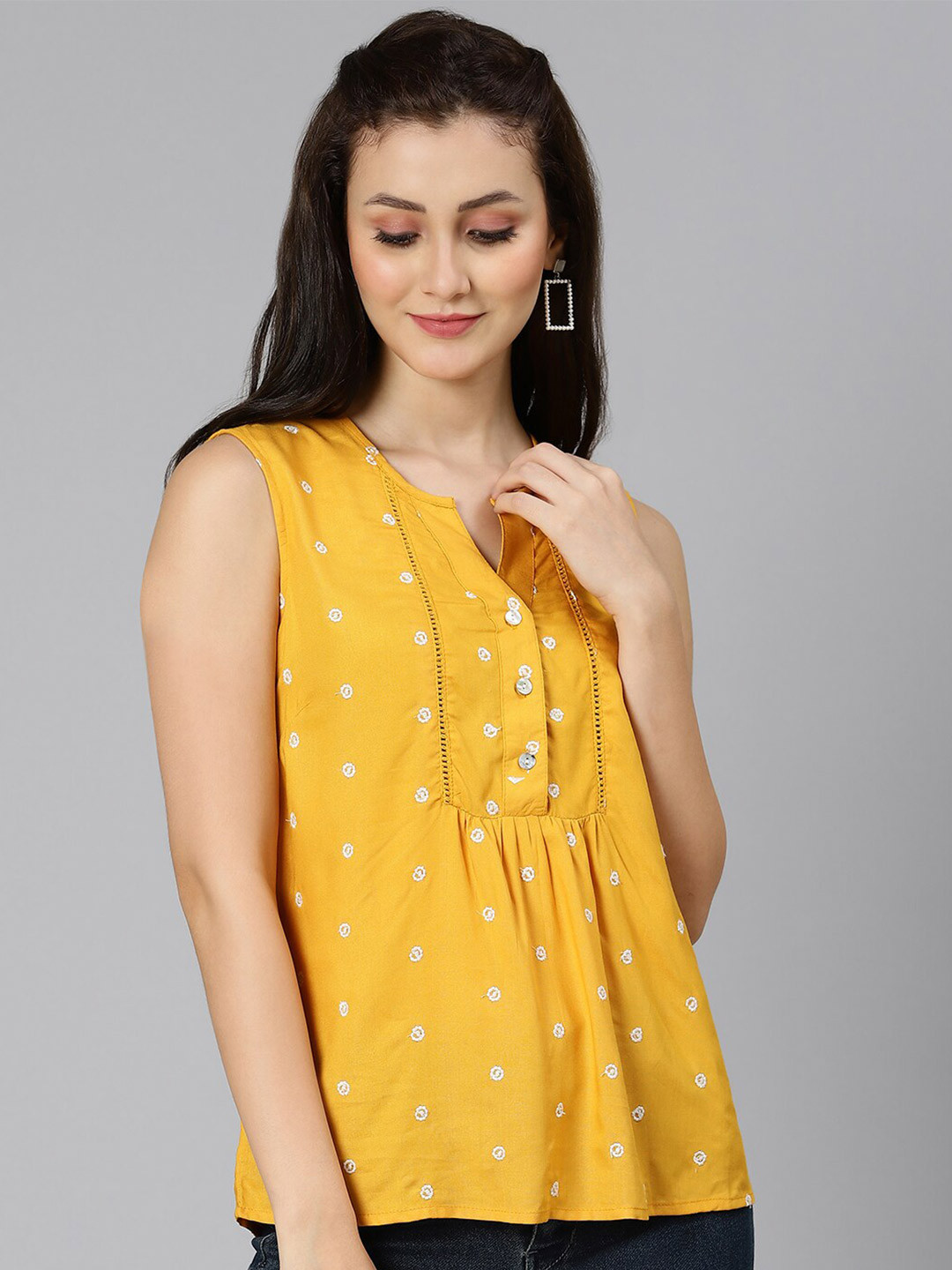 

Oxolloxo Yellow Floral Print V Neck Top