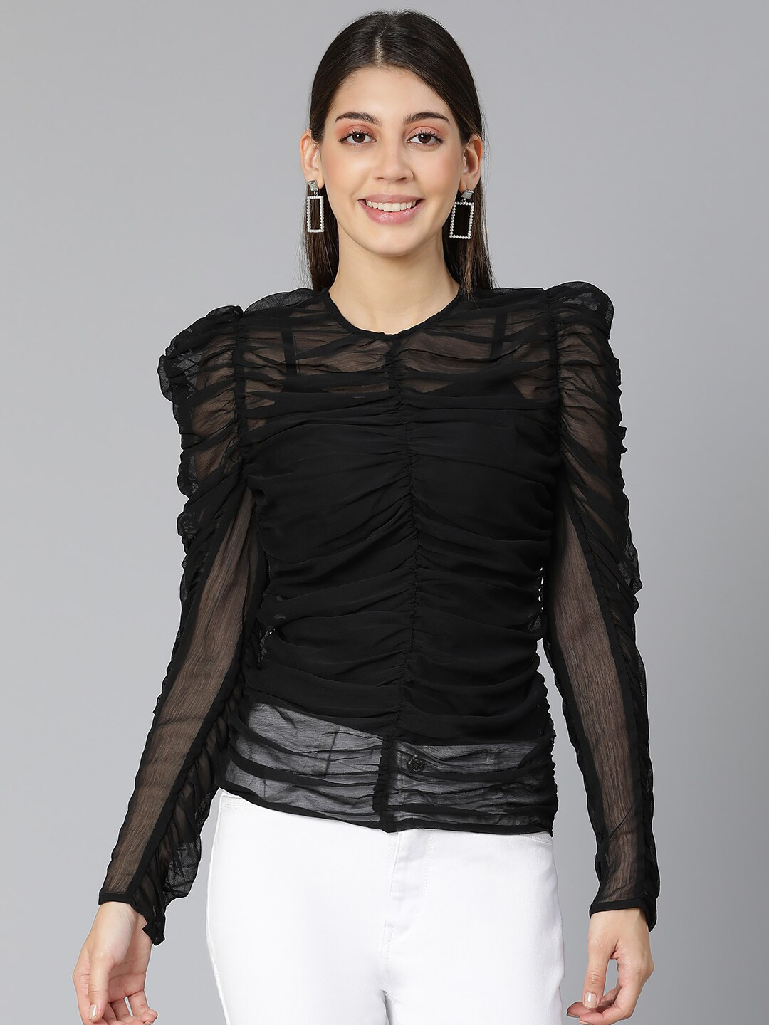 

Oxolloxo Women Black Gathered Top