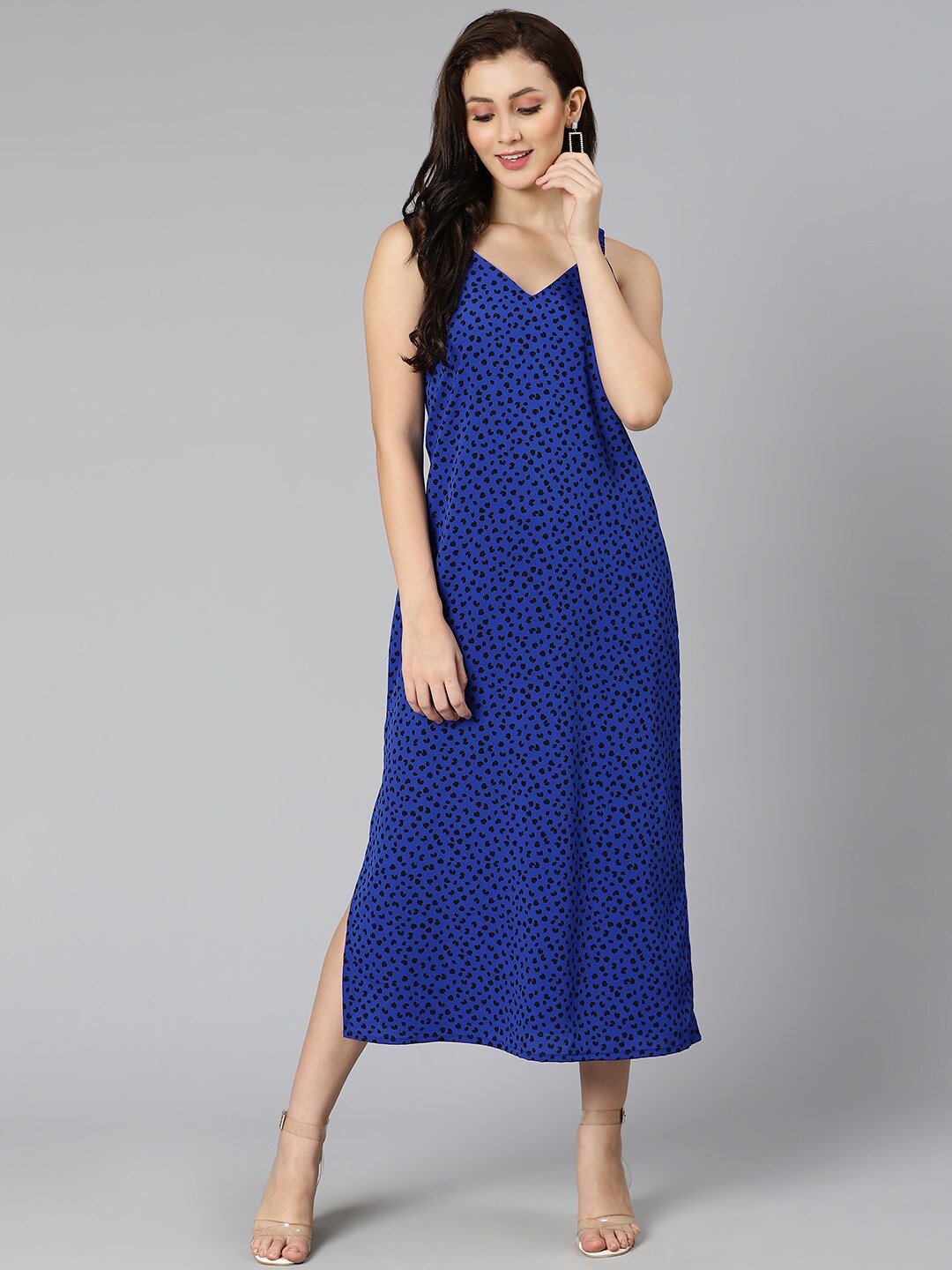 

Oxolloxo Blue Satin A-Line Midi Dress