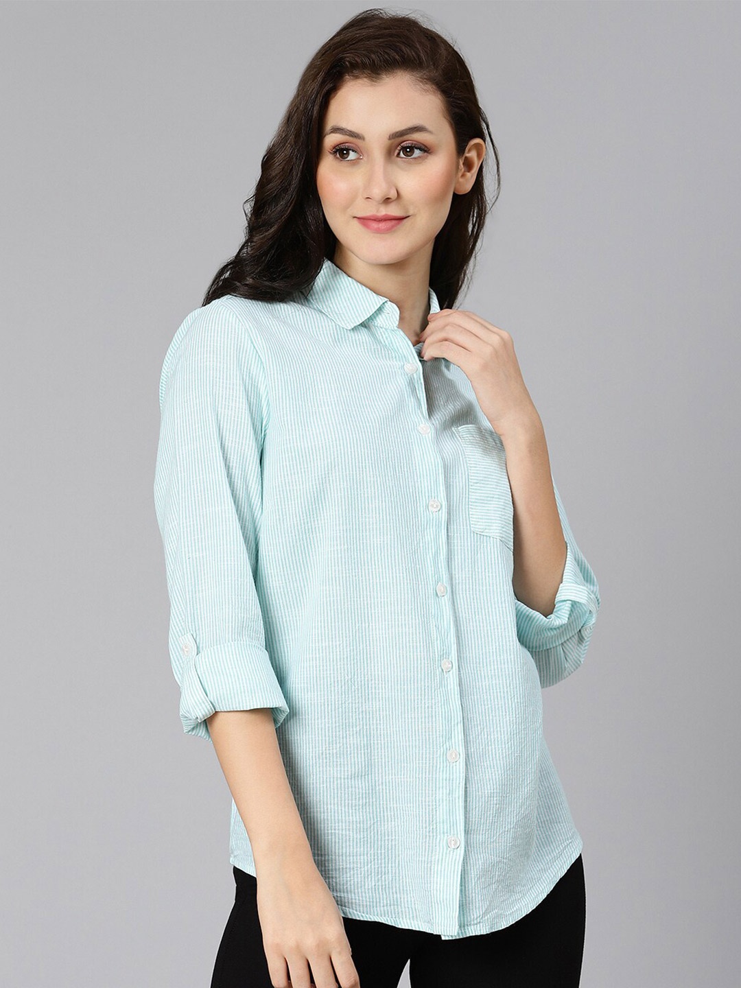 

Oxolloxo Women Green Printed Formal Shirt