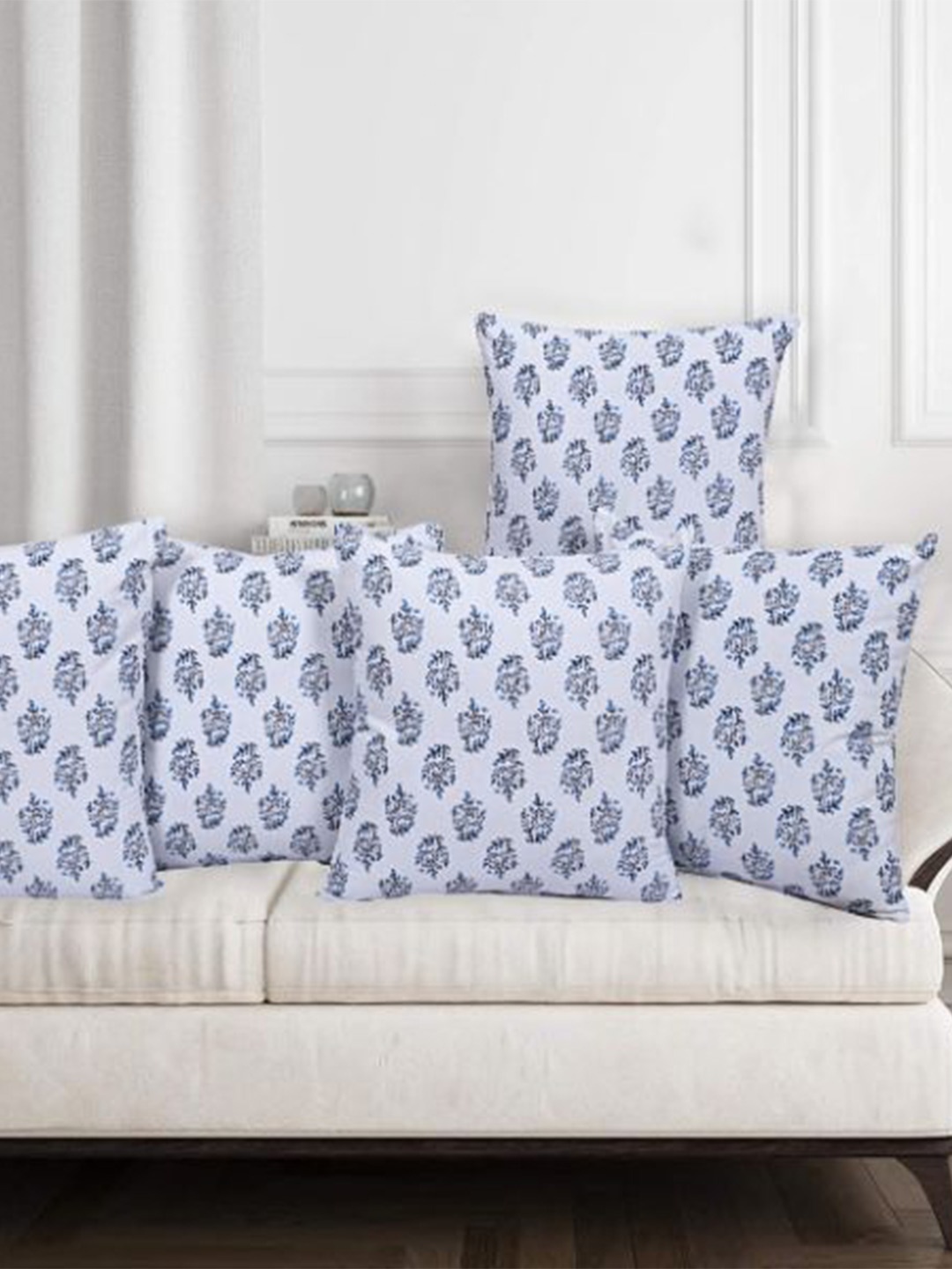 

INDHOME LIFE Grey & White Set of 5 Floral Square Cushion Covers