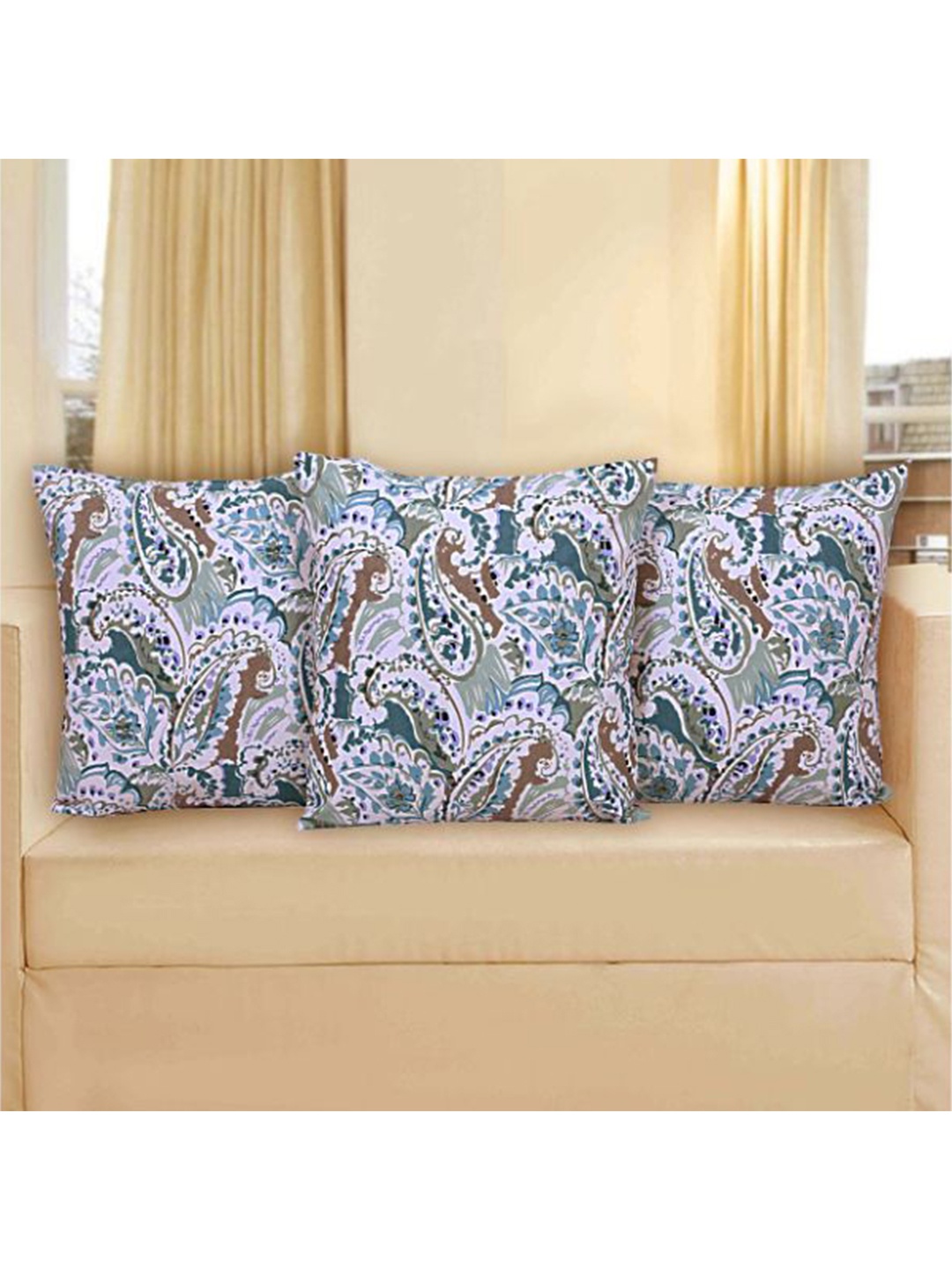 

INDHOME LIFE Blue & Brown Set of 3 Ethnic Motifs Square Cushion Covers