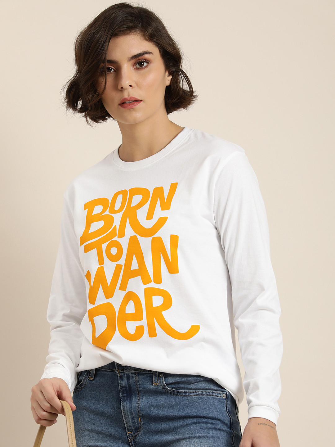 

DILLINGER Women White & Yellow Typography Mercedes AMG Petronas Printed Pure Cotton Oversized T-shirt