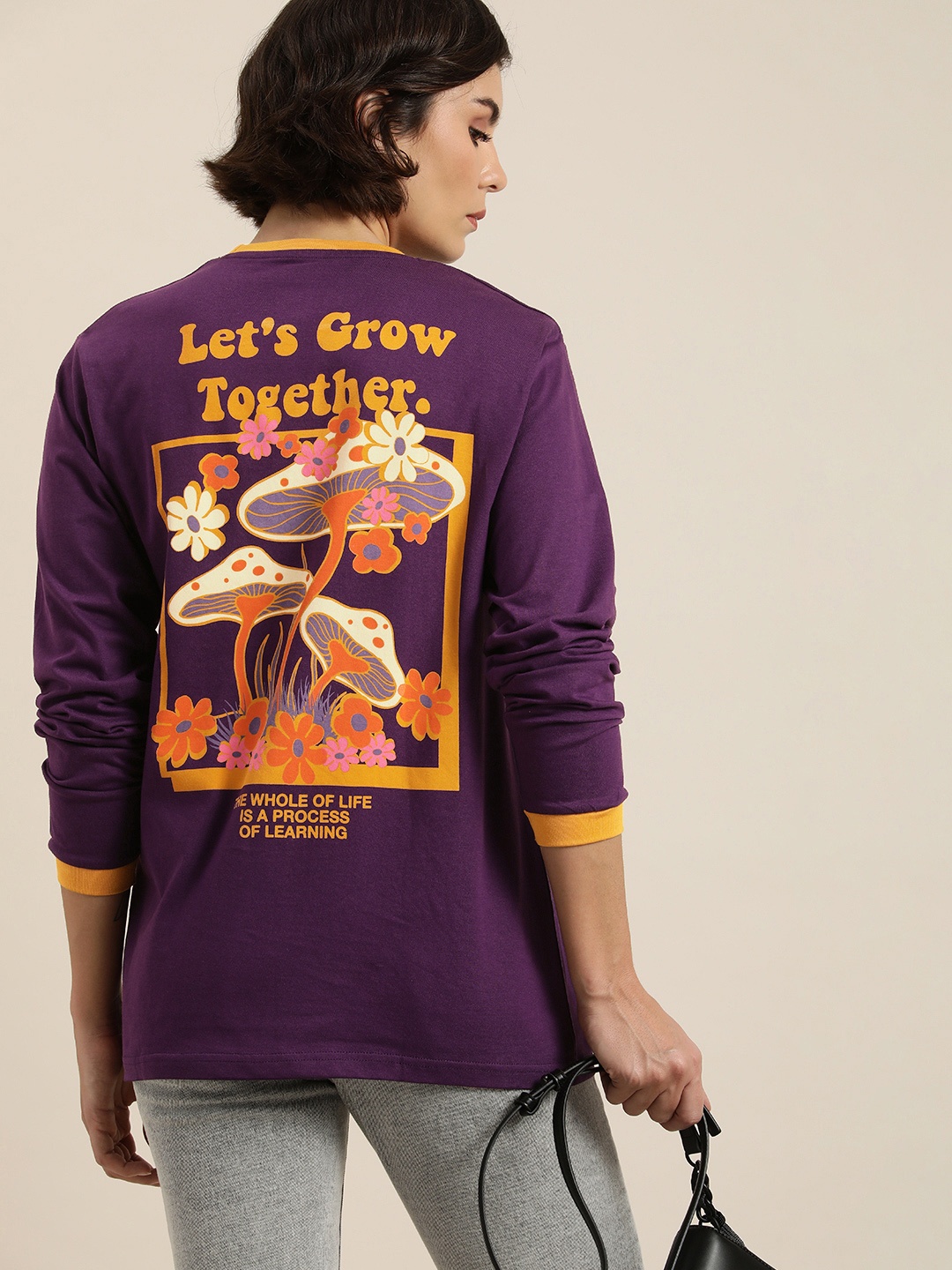 

DILLINGER Women Purple Printed Cotton Loose T-shirt