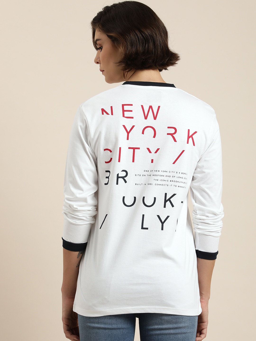 

DILLINGER Women White & Black Typography Printed Pure Cotton Oversized T-shirt