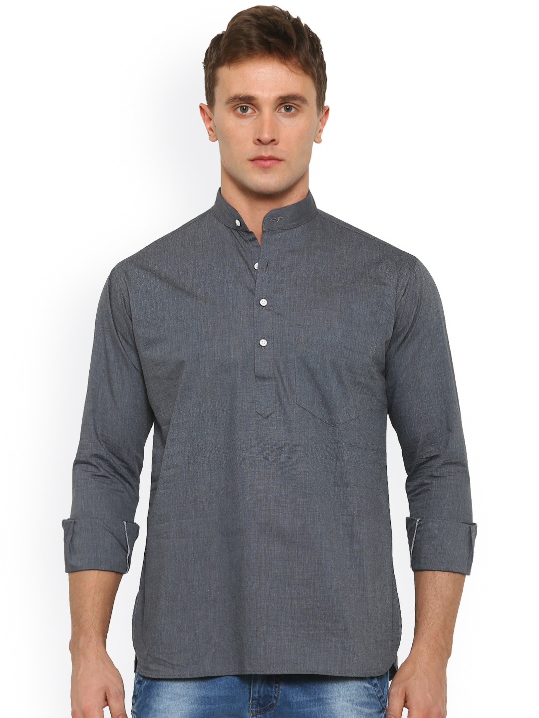 

Shaftesbury London Men Grey Solid Straight Kurta