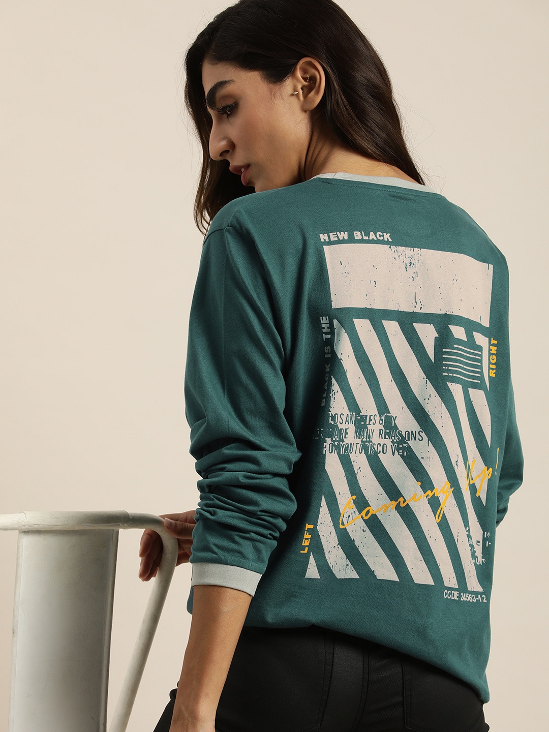 

DILLINGER Women Teal Printed Cotton Loose T-shirt