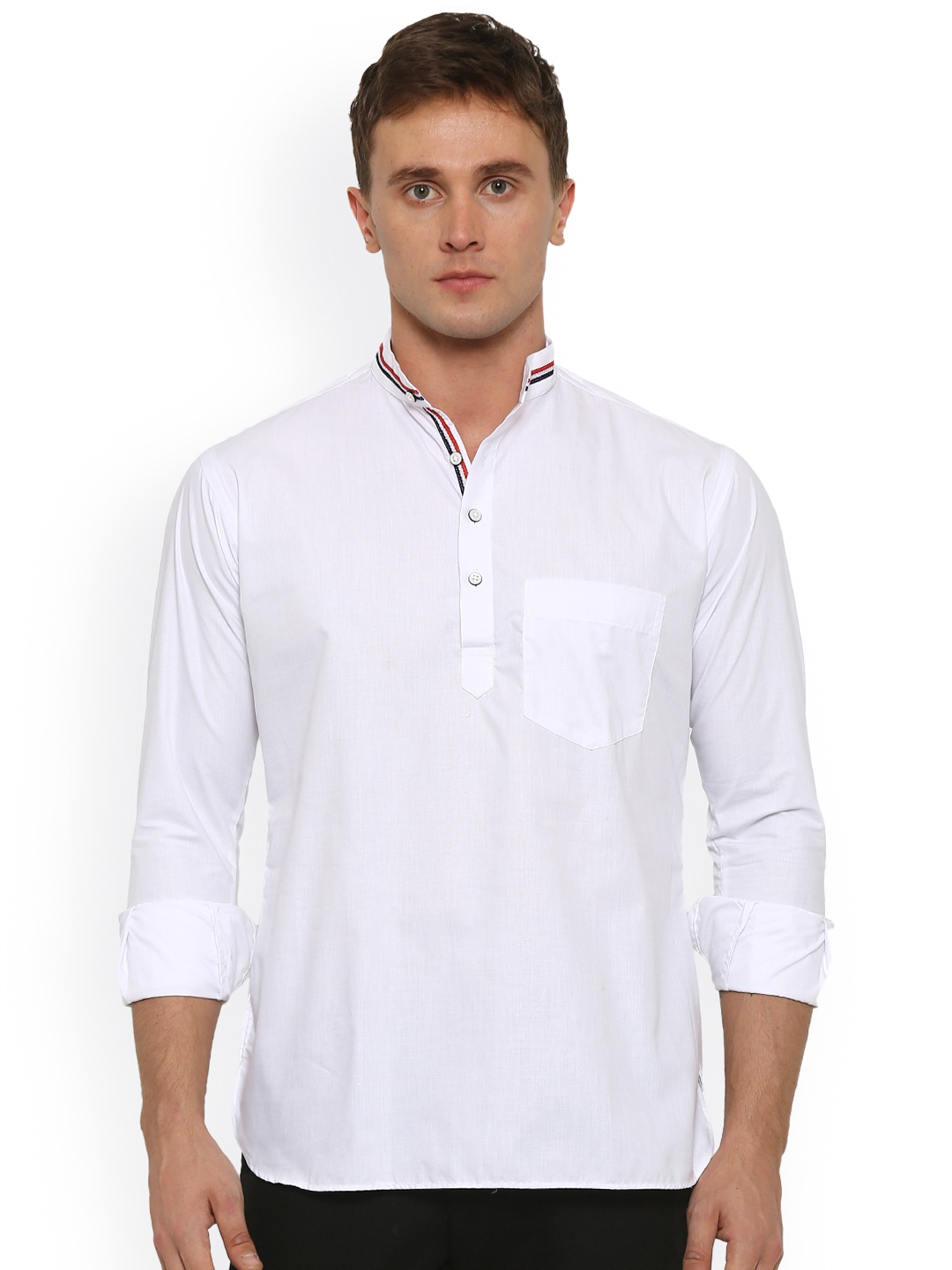 

Shaftesbury London Men White Solid Linen Straight Kurta