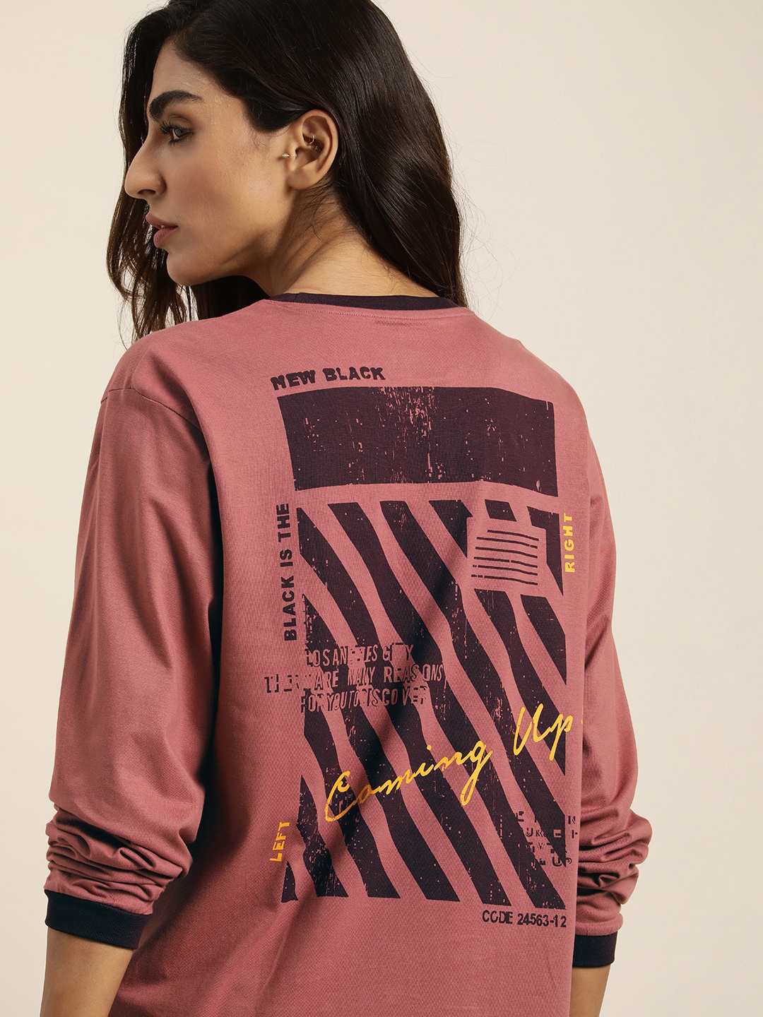

DILLINGER Women Pink Printed Cotton Loose T-shirt