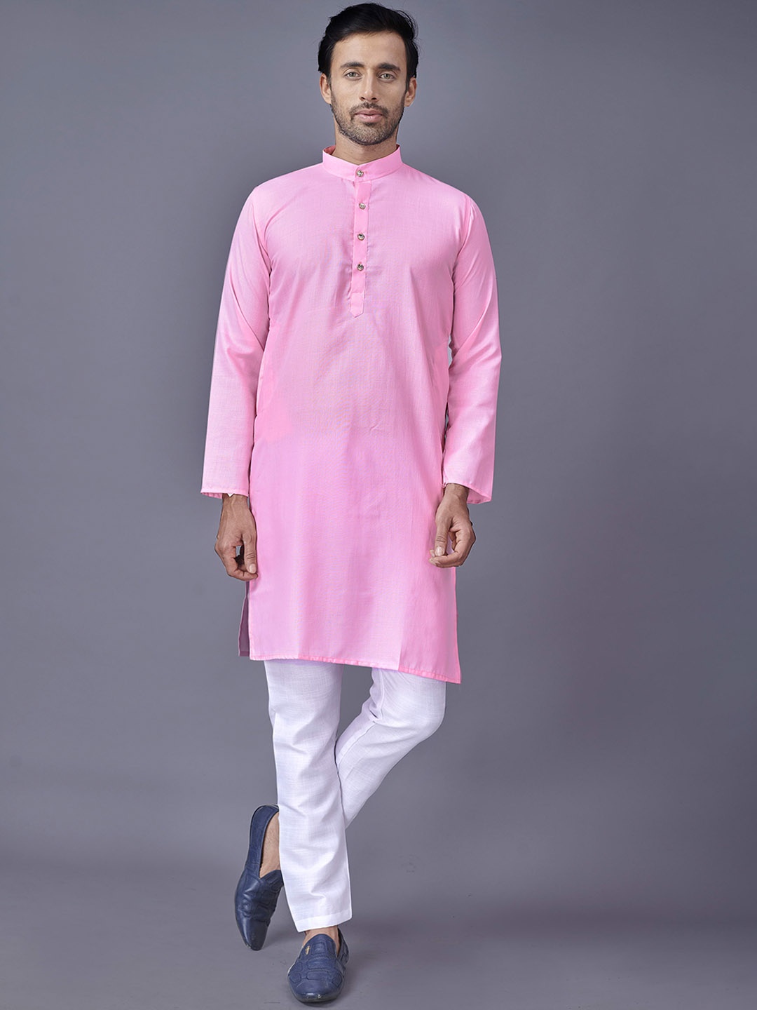 

Fashion FRICKS Men Pink Pure Cotton Kurta with Pyjamas