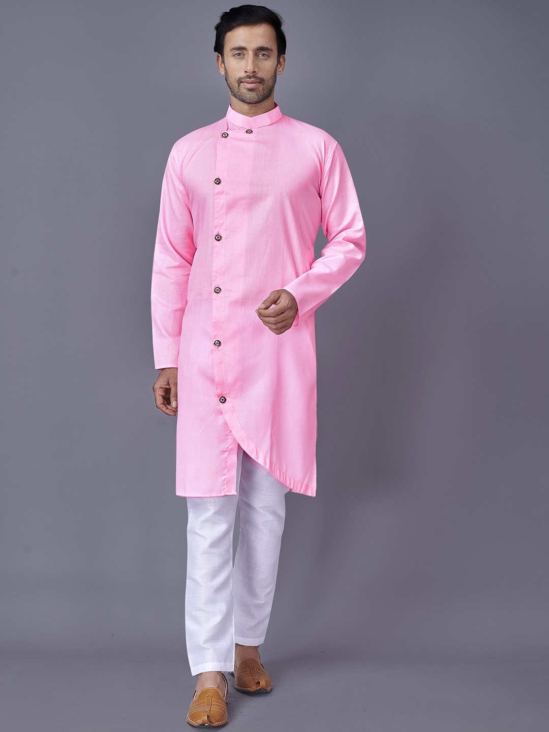 

Fashion FRICKS Men Pink Angrakha Kurta with Trousers