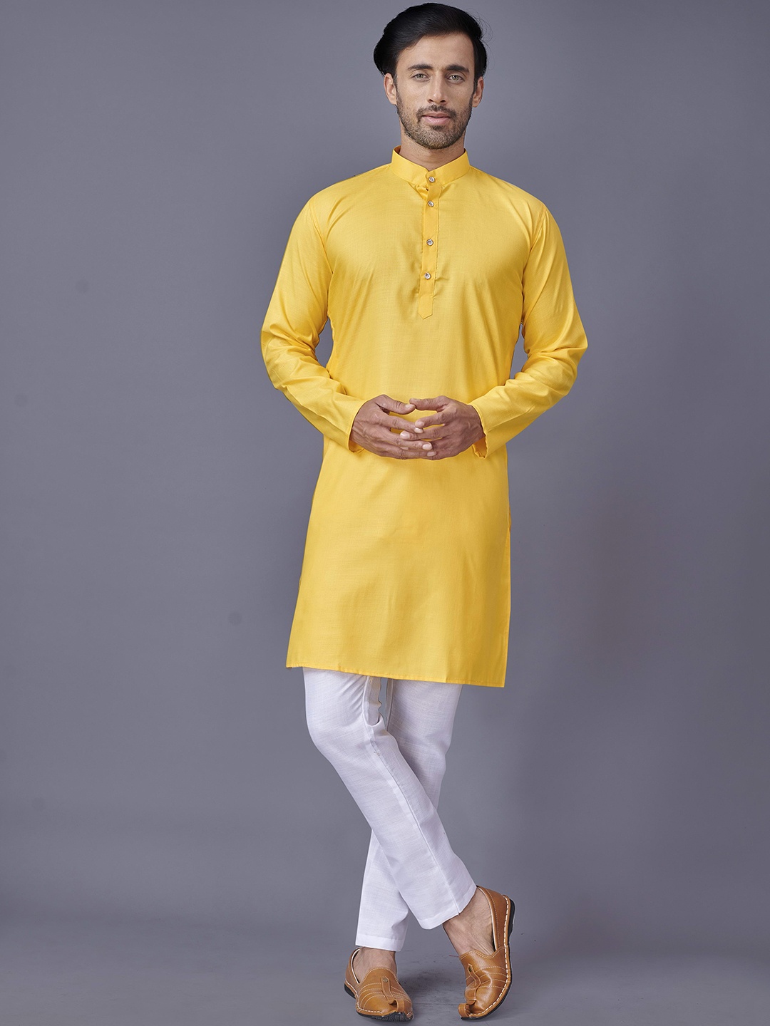 

Fashion FRICKS Men Yellow Kurta with Pyjamas