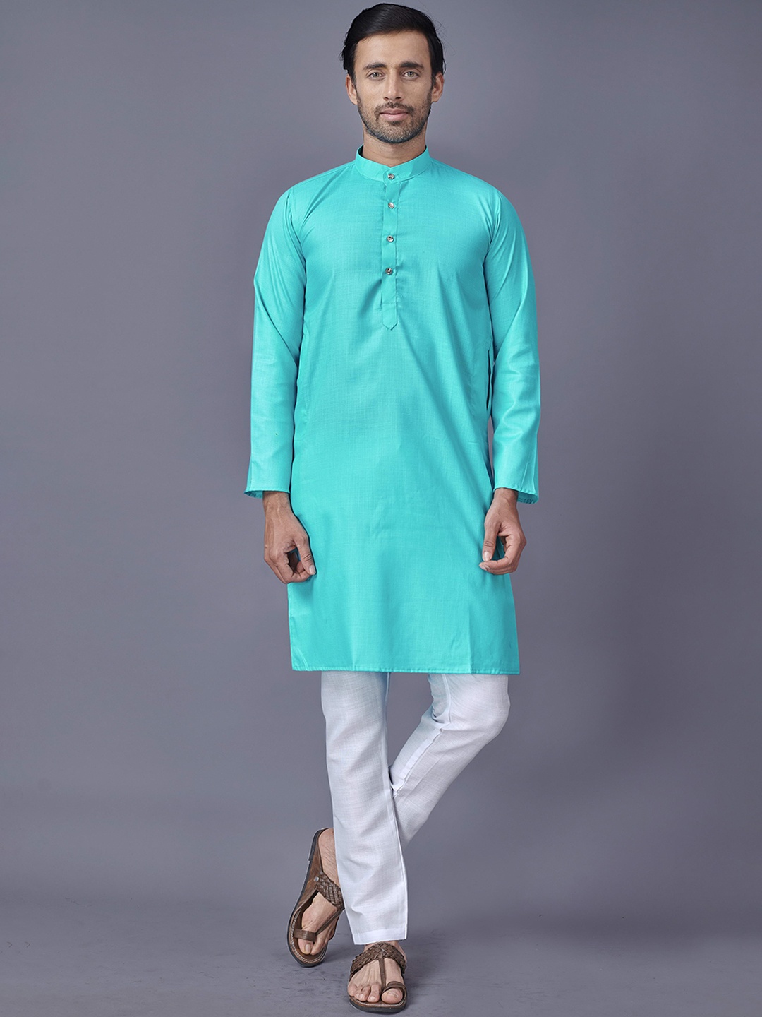 

Fashion FRICKS Men Sea Green Kurta with Pyjamas